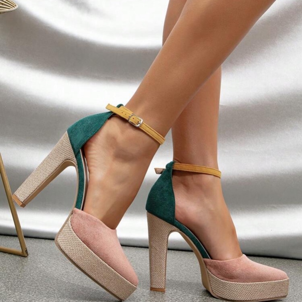Chic Green and Pink Block Heel Mary Janes - Picture 5 of 5
